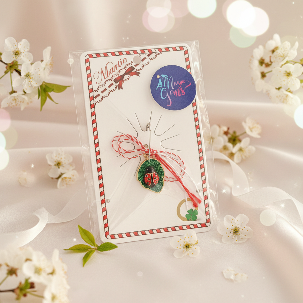 Martisoare Ladybug on a Green Leaf Martisor