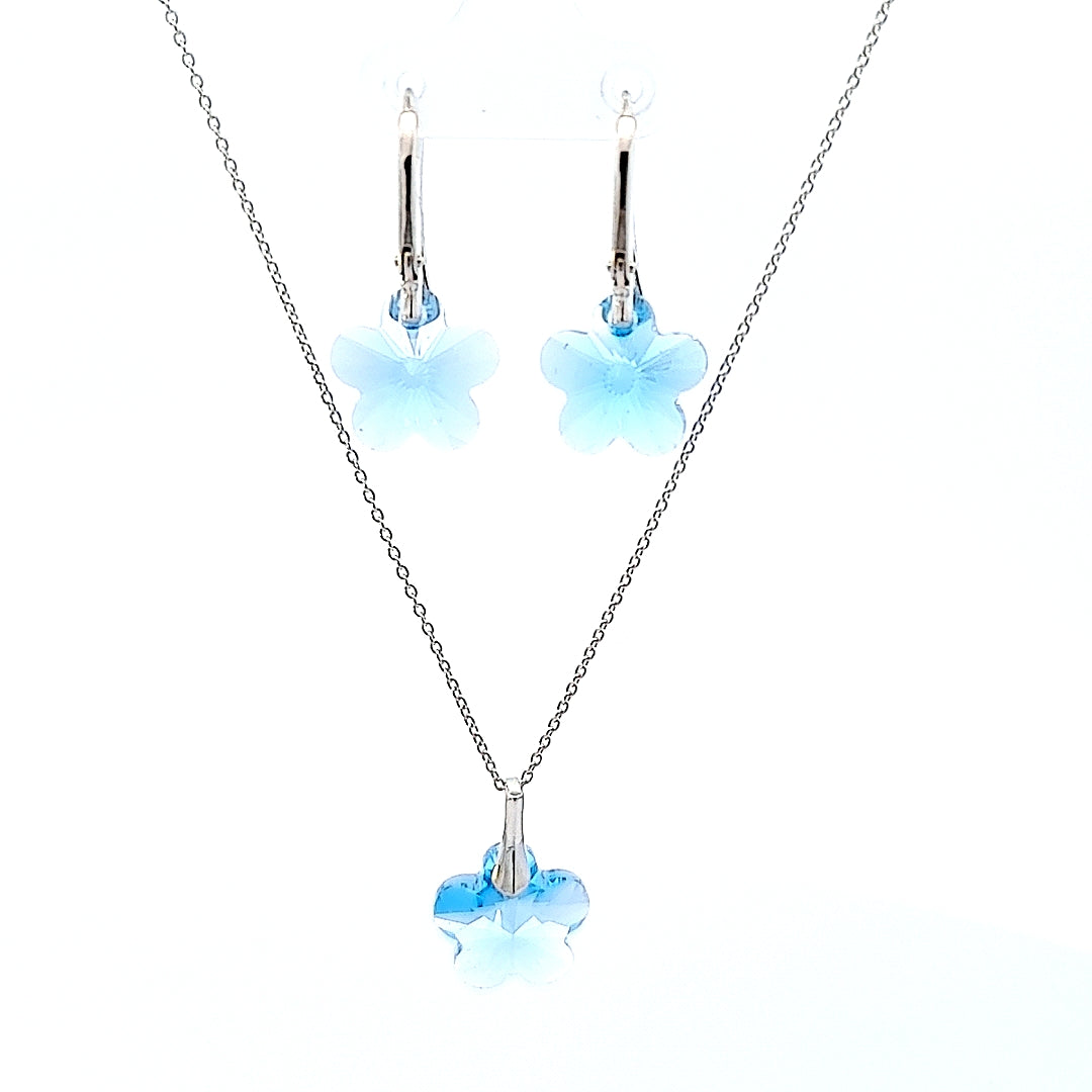 Aquamarine Crystal Flower Sterling Silver Jewellery Set