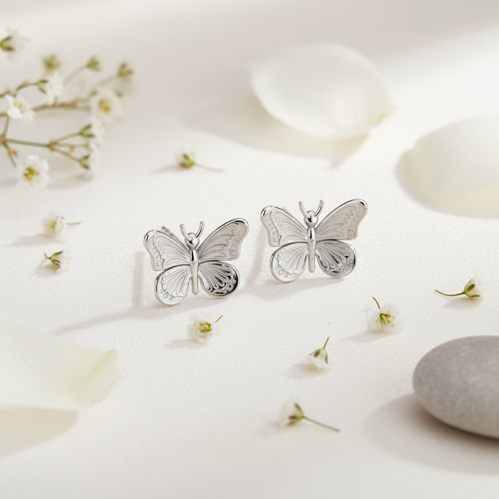 Elegant Wings - Butterfly Stud Earrings in Sterling Silver