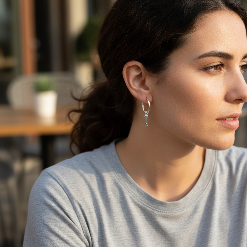 Fitness Enthusiast Charm Hoop Earrings | 925 Sterling Silver with Dumbbell Charm