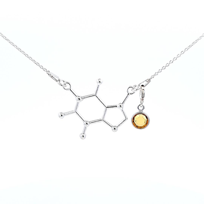 BE ACTIVE Coffee Birthstone Charm Necklace | Caffeine Molecule with a Birthstone, sterling silver 925 necklace, - Personalised Silver Jewellery Ireland by Magpie Gems