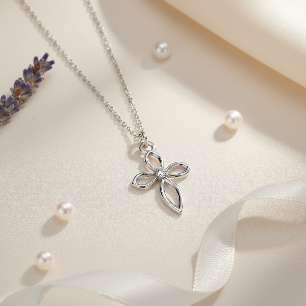 Divine Grace Silver Cross Necklace with Crystal
