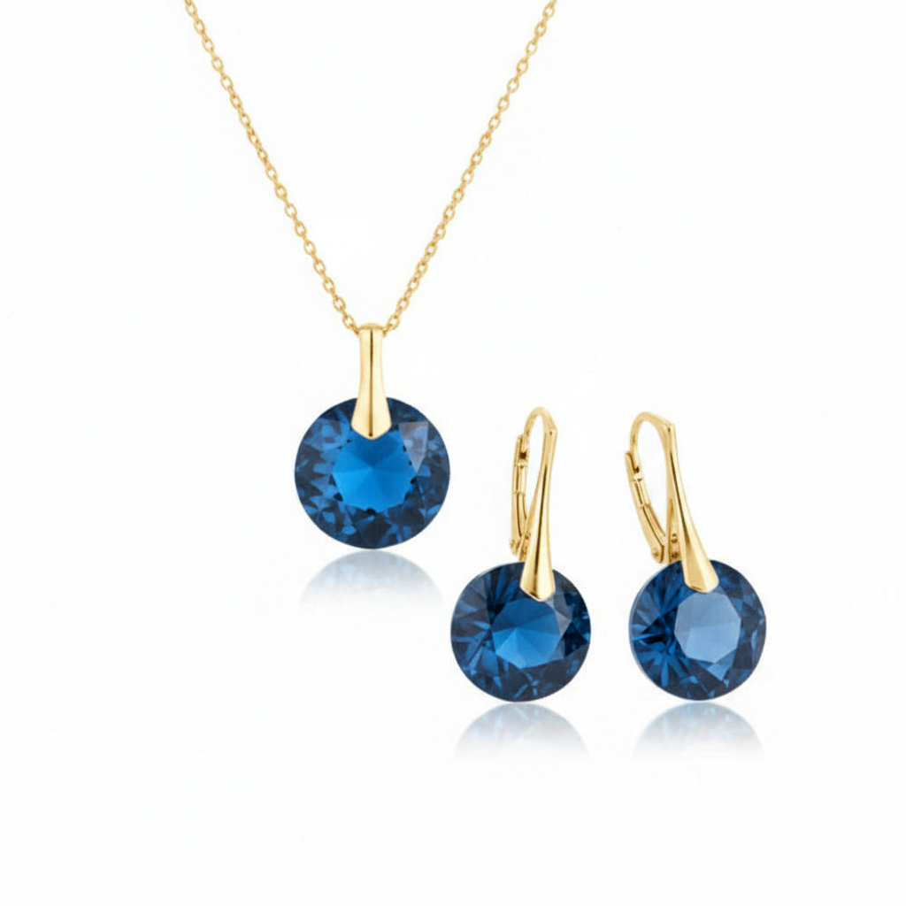 December Montana Blue birthstone jewellery set — pendant & earrings in 24k gold plated sterling silver by Magpie Gems