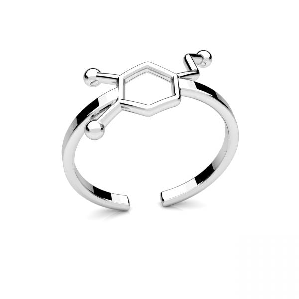 Sterling silver adjustable dopamine molecule ring from Magpie Gems, showcasing a polished finish and scientific inspiration.