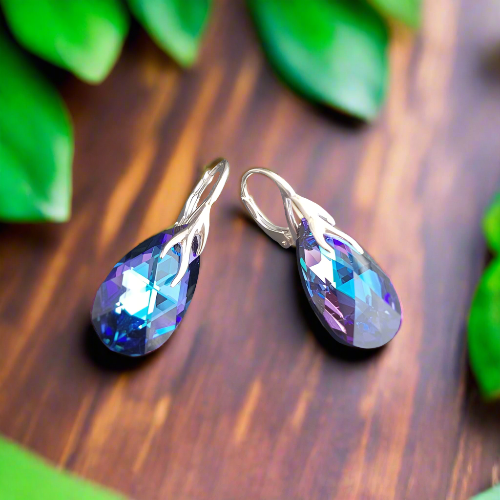 A pair of Heliotrope Crystal Drop Earrings with Sterling Silver Leverbacks, Earrings for Women, Personalised Silver Jewellery Ireland by Magpie Gems