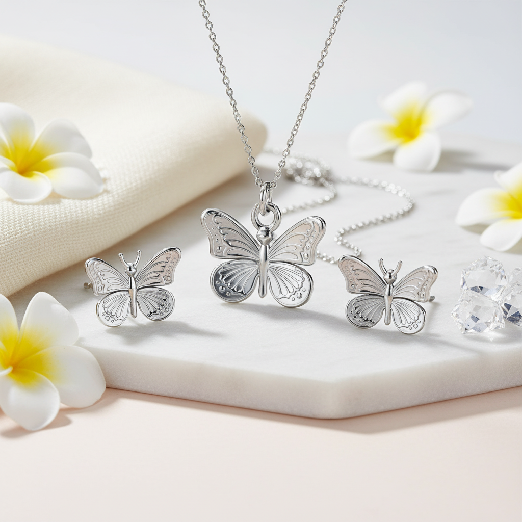 Elegant Wings - Silver Butterfly Jewellery Set