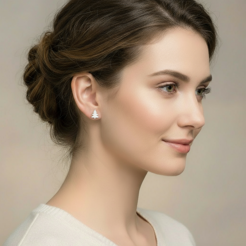 Festive Christmas Tree Sterling Silver Stud Earrings