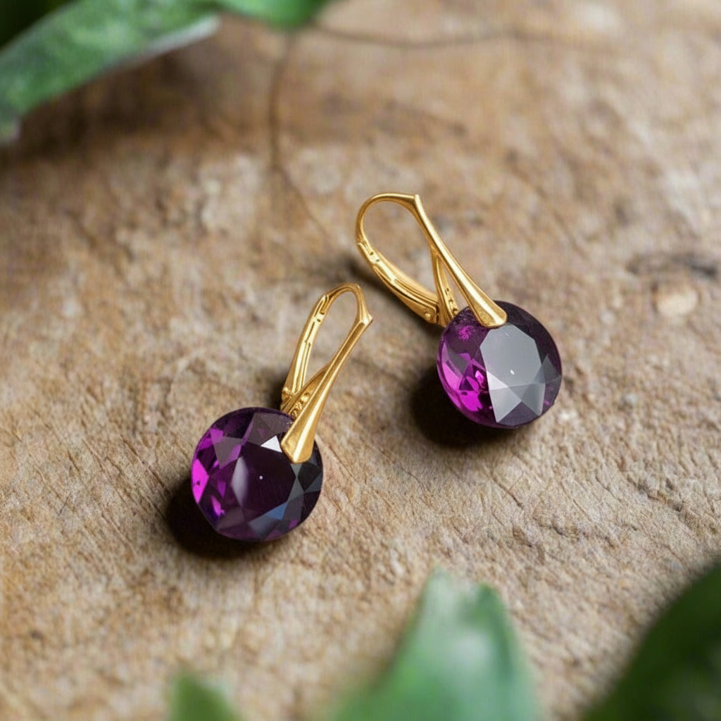 February or Aquarius Amethyst Birthstone Silver Leverback Earrings