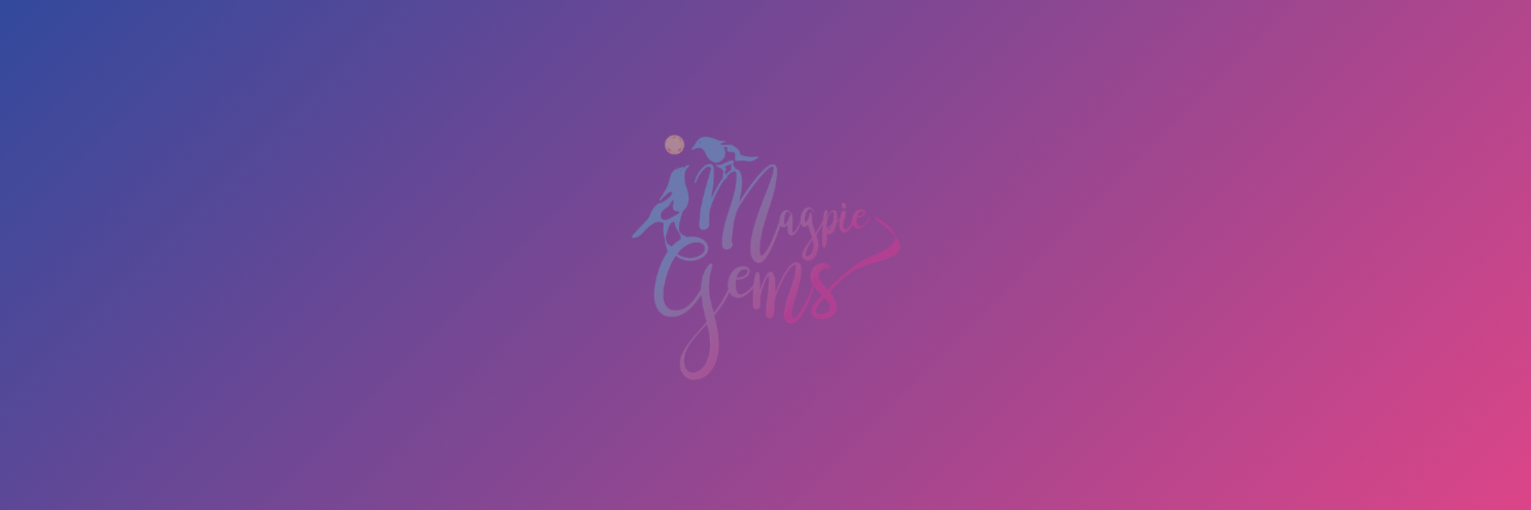 Branded gradient background for Magpie Gems customer testimonial slides, handcrafted jewellery brand in Ireland.