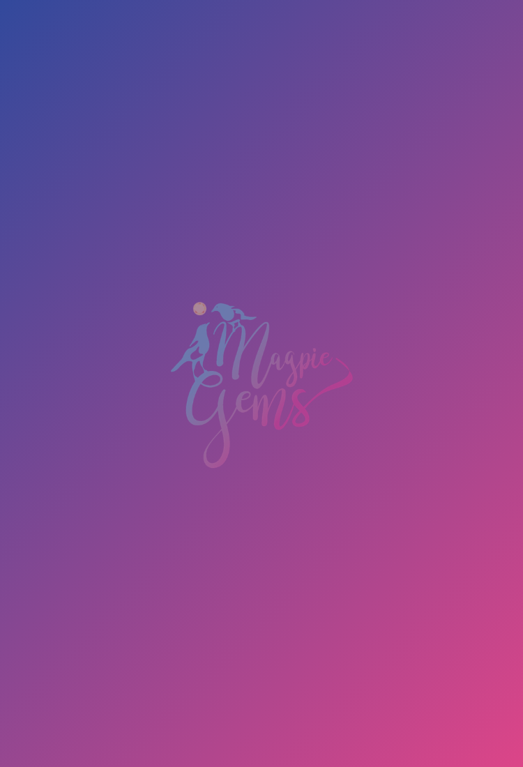 Vertical branded gradient background for Magpie Gems customer testimonial slides, handcrafted jewellery brand in Ireland, optimised for mobile view.