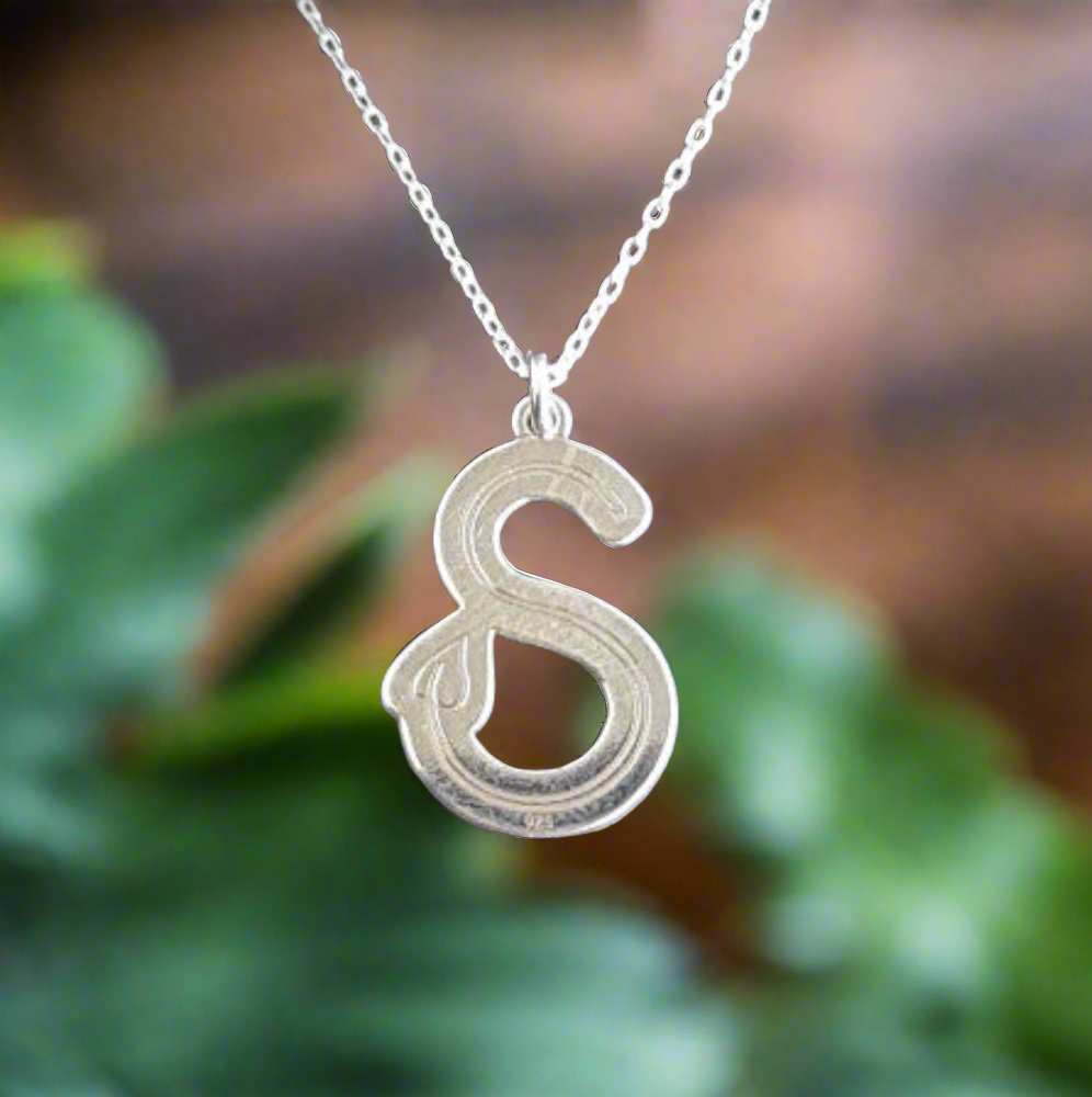Sterling silver twig design initial necklace with letter S pendant