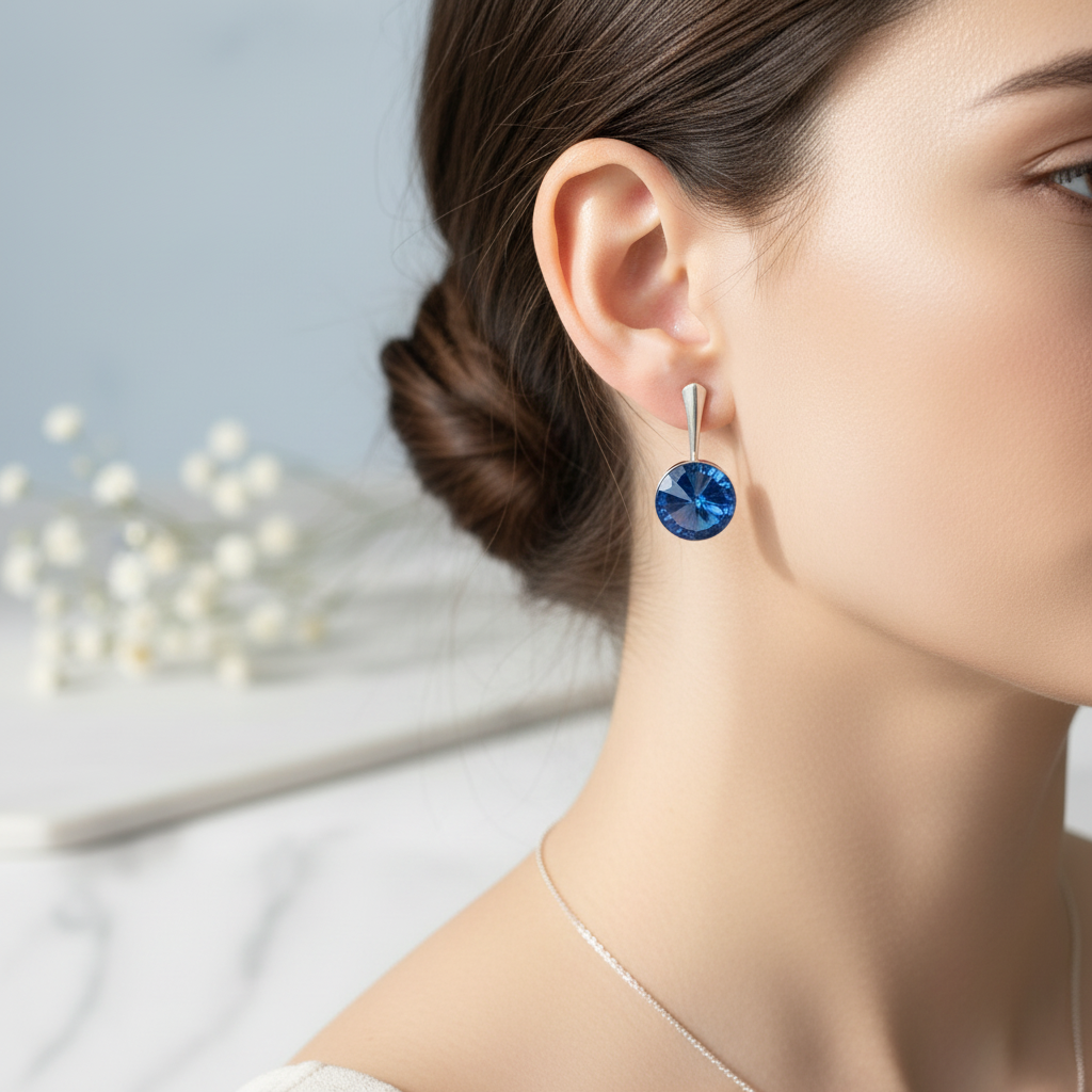 12mm Rivoli Crystal Drop Earrings - Austrian Crystal in Sterling Silver