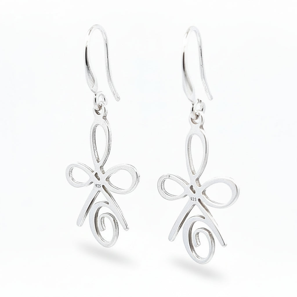 Silver Celtic Dangle and Drop Earrings with french earwire hooks Front View