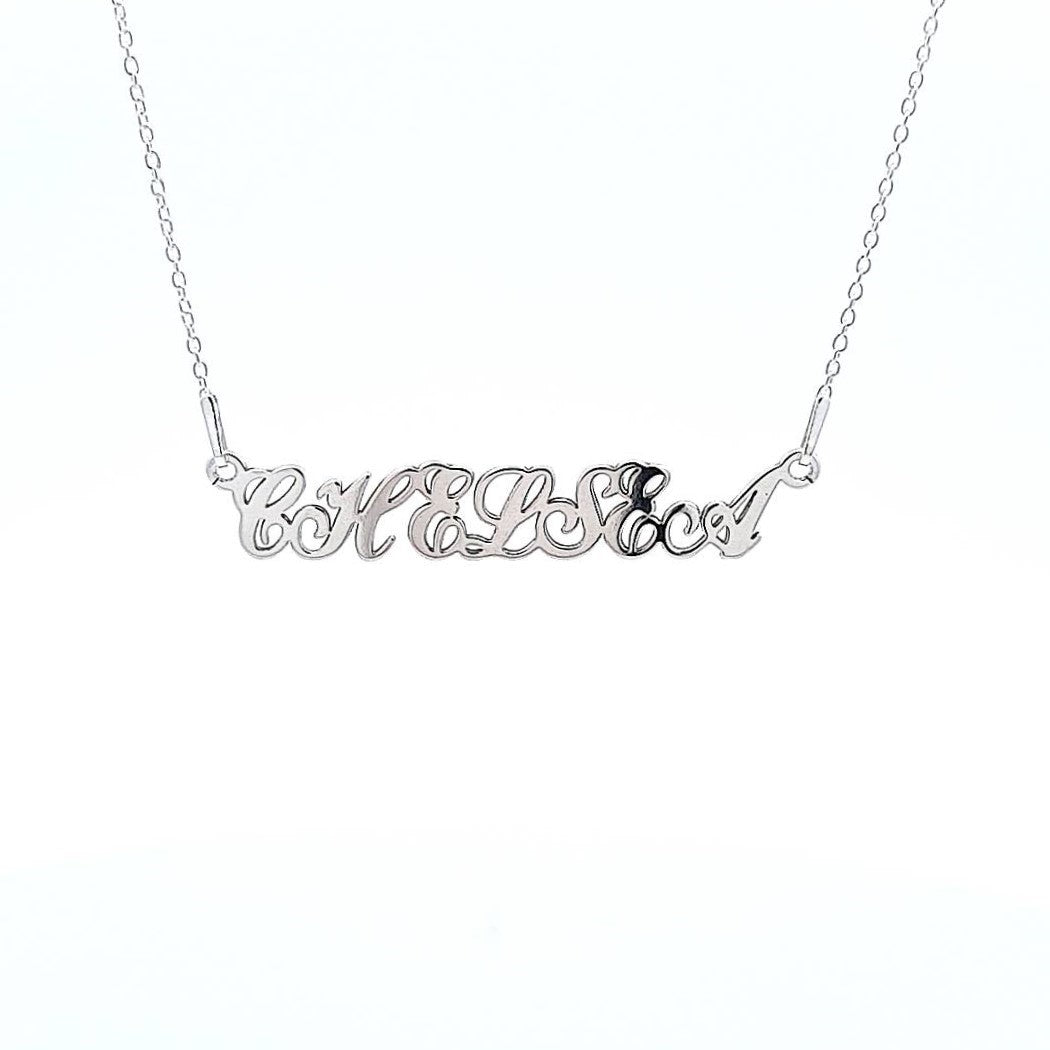 Magpie Gems Cursive Elegance Sterling Silver Name Necklace in All-Capital Letters, made in Ireland