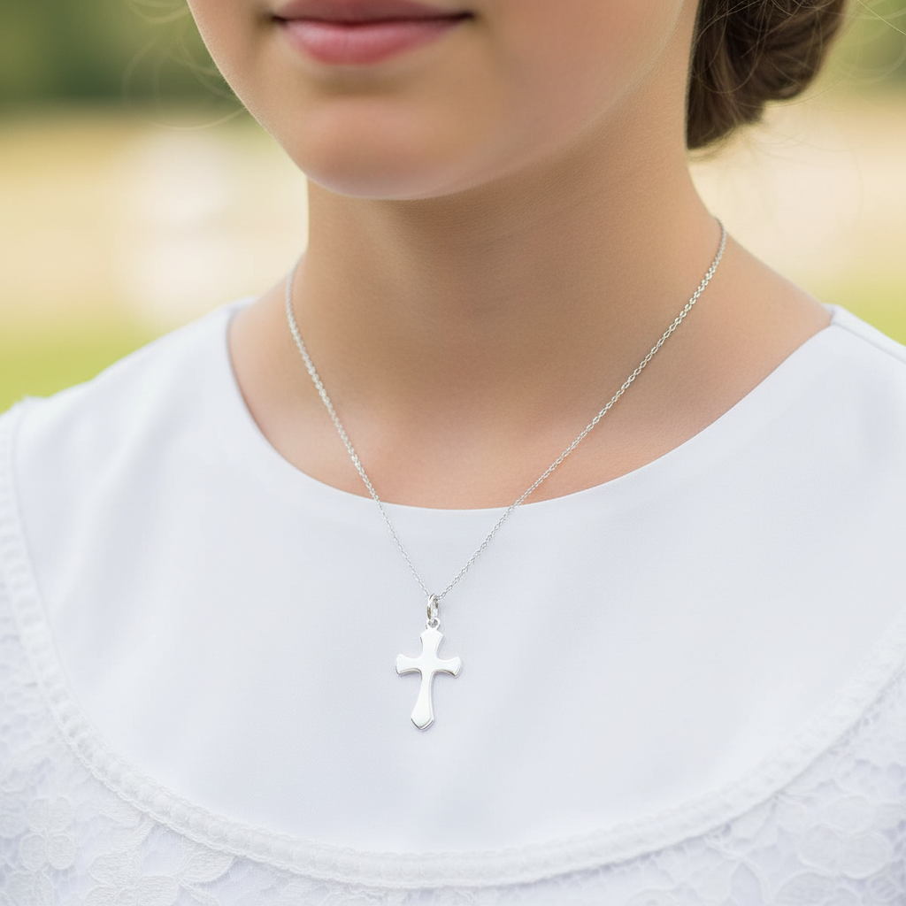 Silver Rounded Cross Necklace