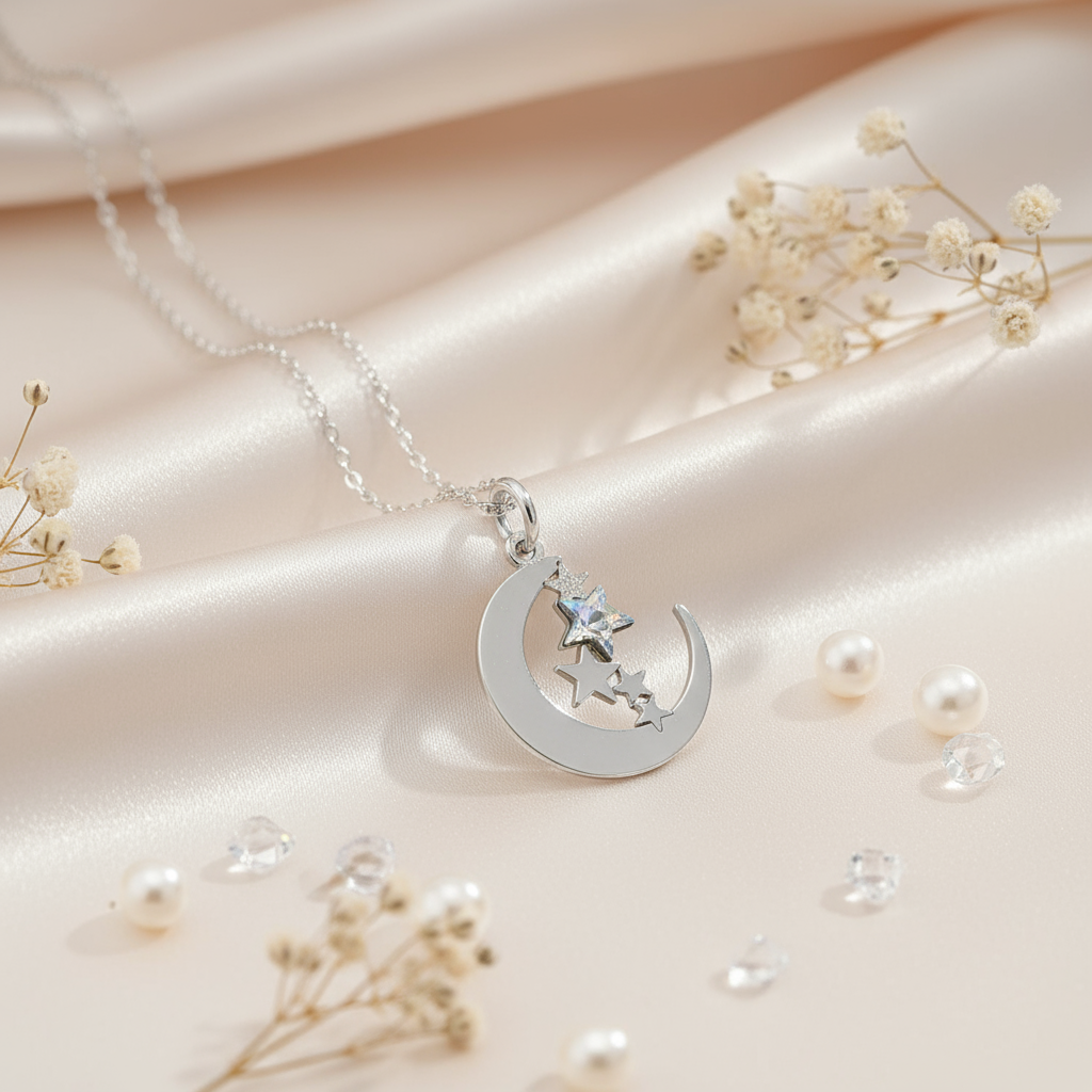 Celestial Silver Necklace - Love you to the moon and the stars