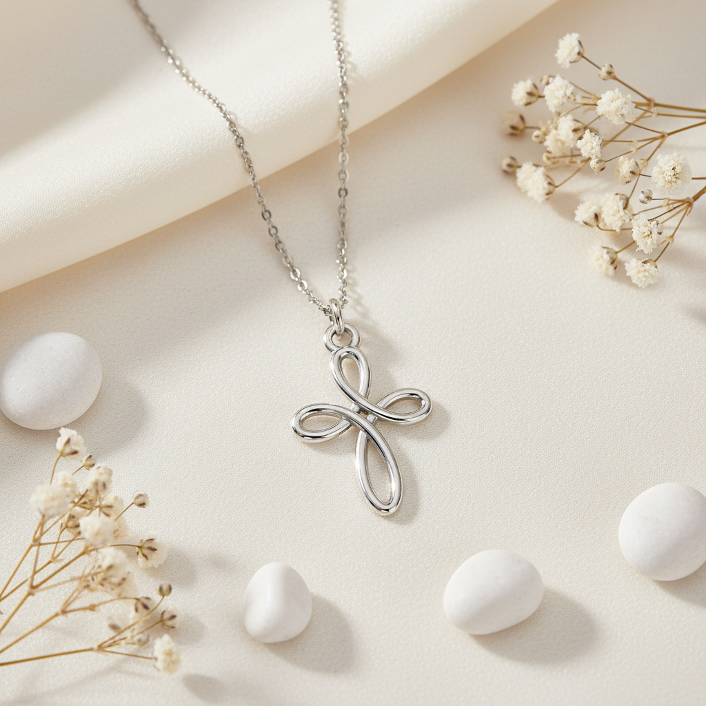 Irish Infinity Cross Celtic Necklace in Sterling Silver