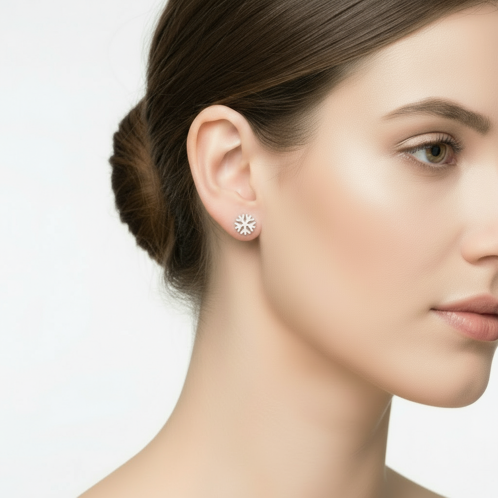 Sterling Silver Snowflake Stud Earrings – Winter Christmas Gift