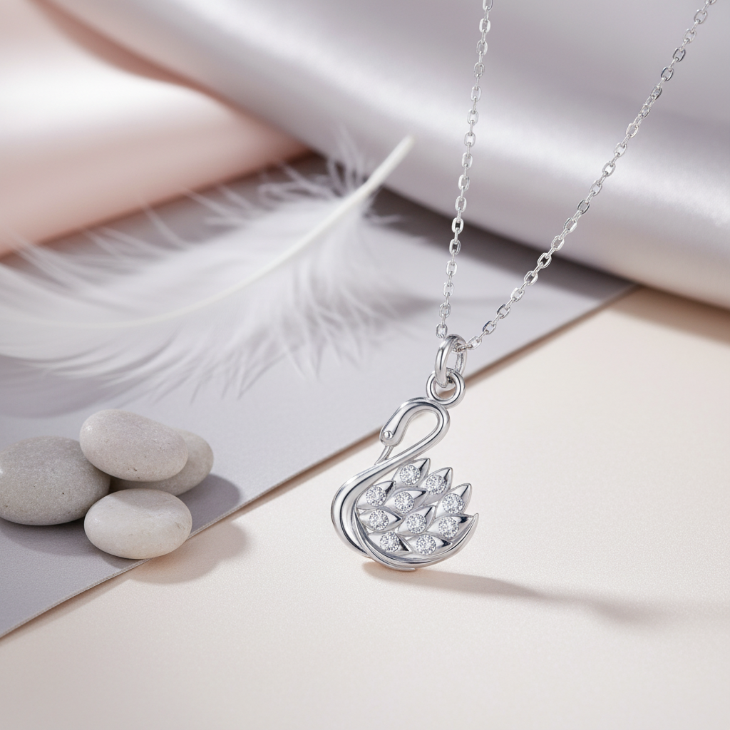 Enchanted Swan Pendant Necklace Silver or Gold