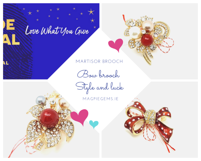 Flower Brooch with Pearl and Crystals | Vintage Style Gold Plated Brooch by Magpie Gems Ireland