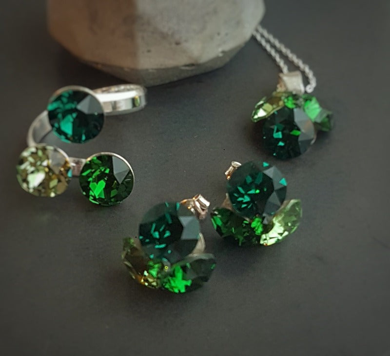 Triple Emerald Green silver jewellery set by Magpie Gems Jewellery Ireland