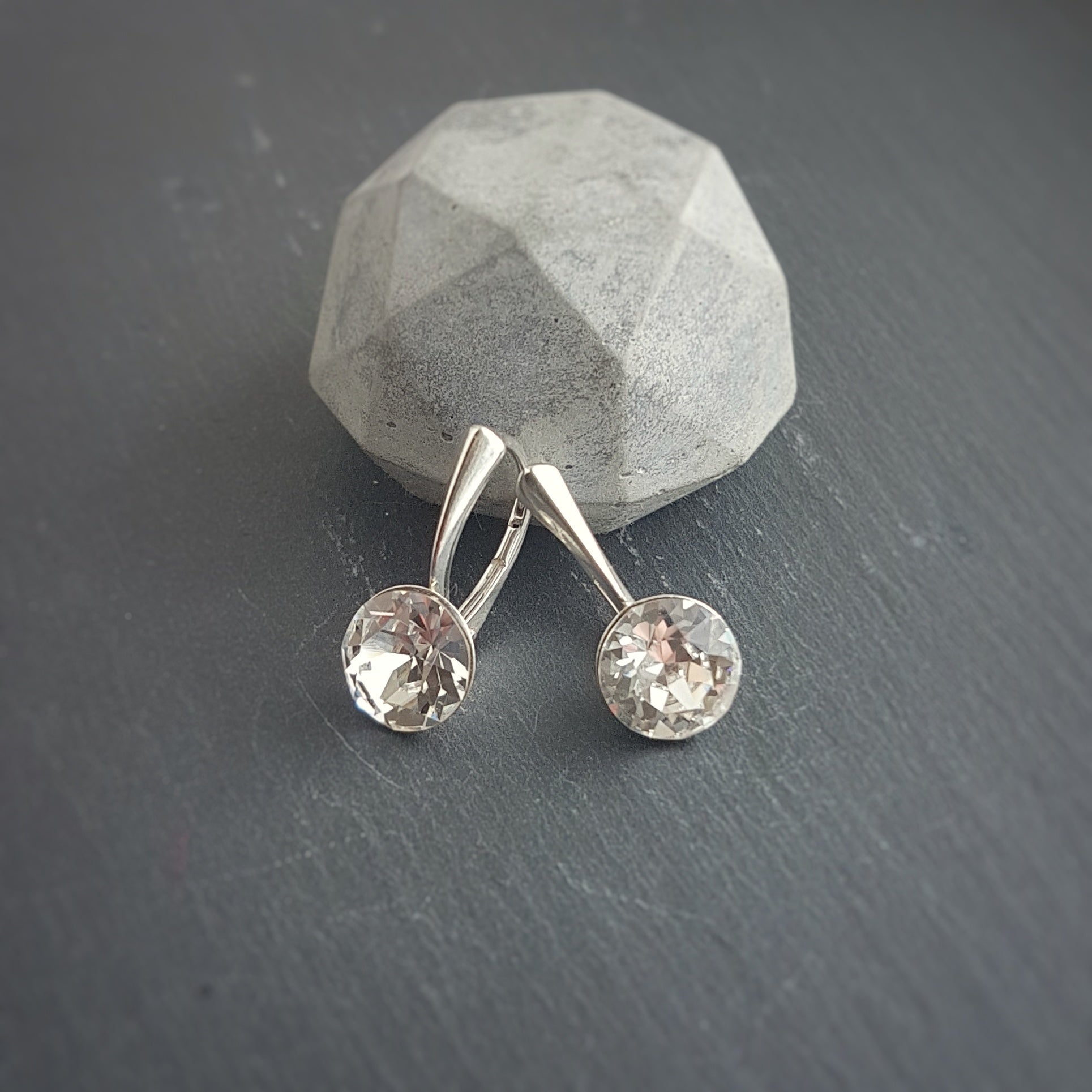 Round Chaton Crystal Earrings in Silver