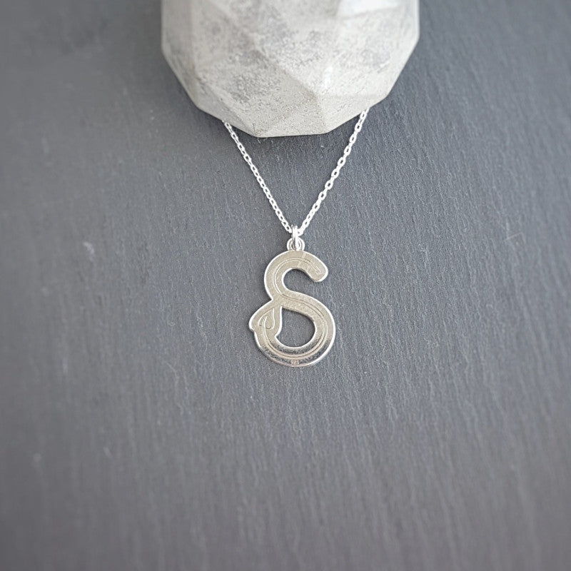 Personalised Large Initial Necklace - letter S pendant, [product type], - Personalised Silver Jewellery Ireland by Magpie Gems
