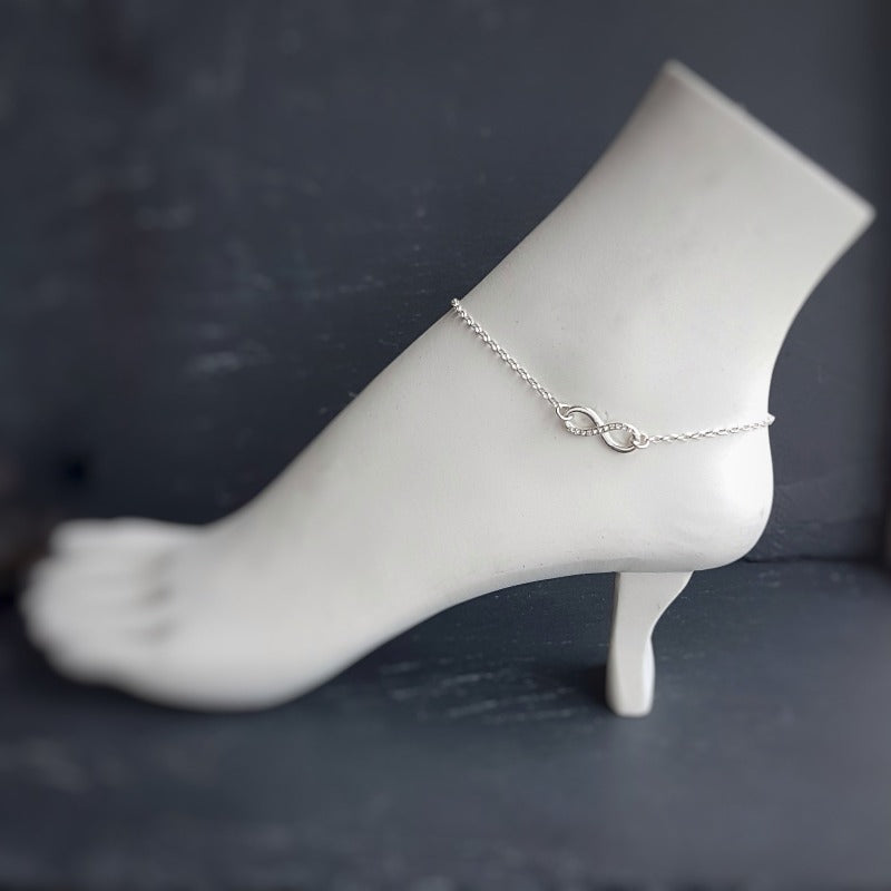Infinity with crystals Anklet in Silver | Body Jewellery - Personalised Sterling Silver Jewellery Ireland. Birthstone necklace. Shop Local Ireland - Ireland