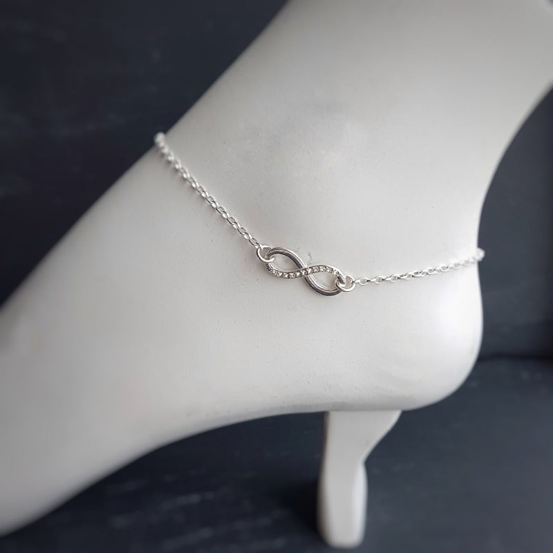 Infinity with crystals Anklet in Silver | Body Jewellery - Personalised Sterling Silver Jewellery Ireland. Birthstone necklace. Shop Local Ireland - Ireland