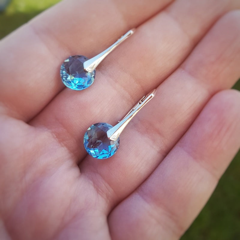 Aquamarine stone Silver earrings with secure lever back for women and girls, shop in Ireland jewellery gift boxed