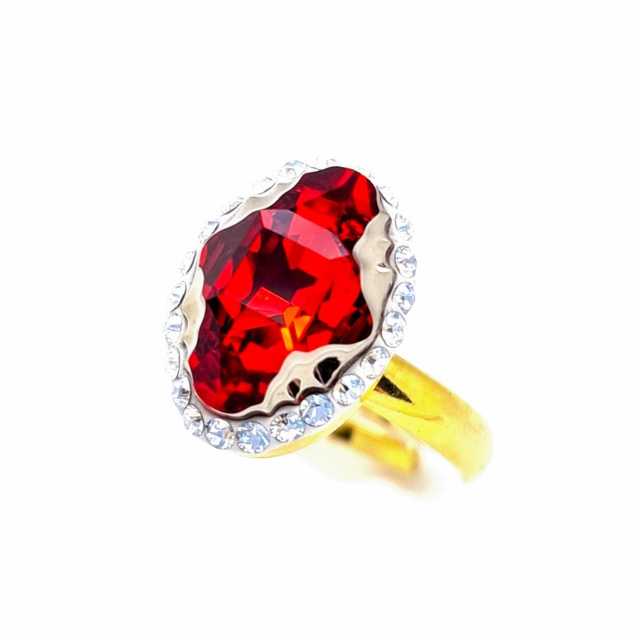 Gold Plated Oval Tribe Halo Ring for Women by Magpie Gems. Ireland - Red