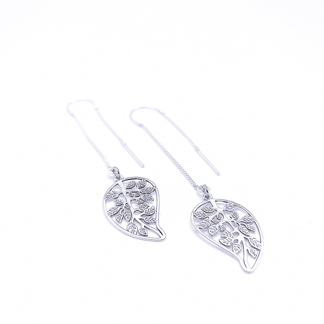 Tree of Life Ear Threader Earrings in Silver
