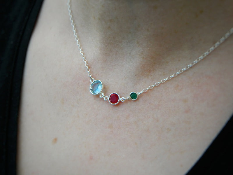 Three generations triple crystal stone necklace in sterling silver by Magpie Gems Cork Ireland