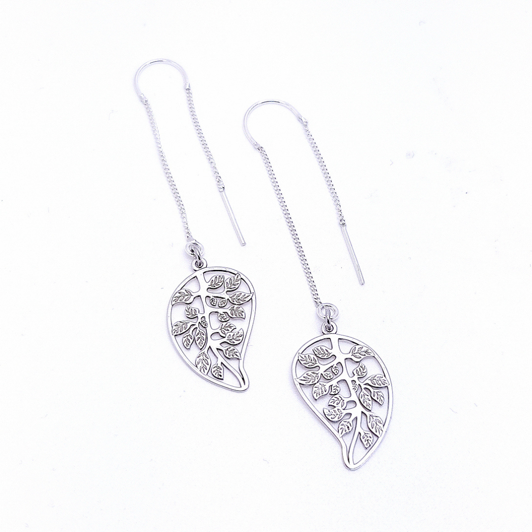 Tree of Life Ear Threader Earrings in Silver