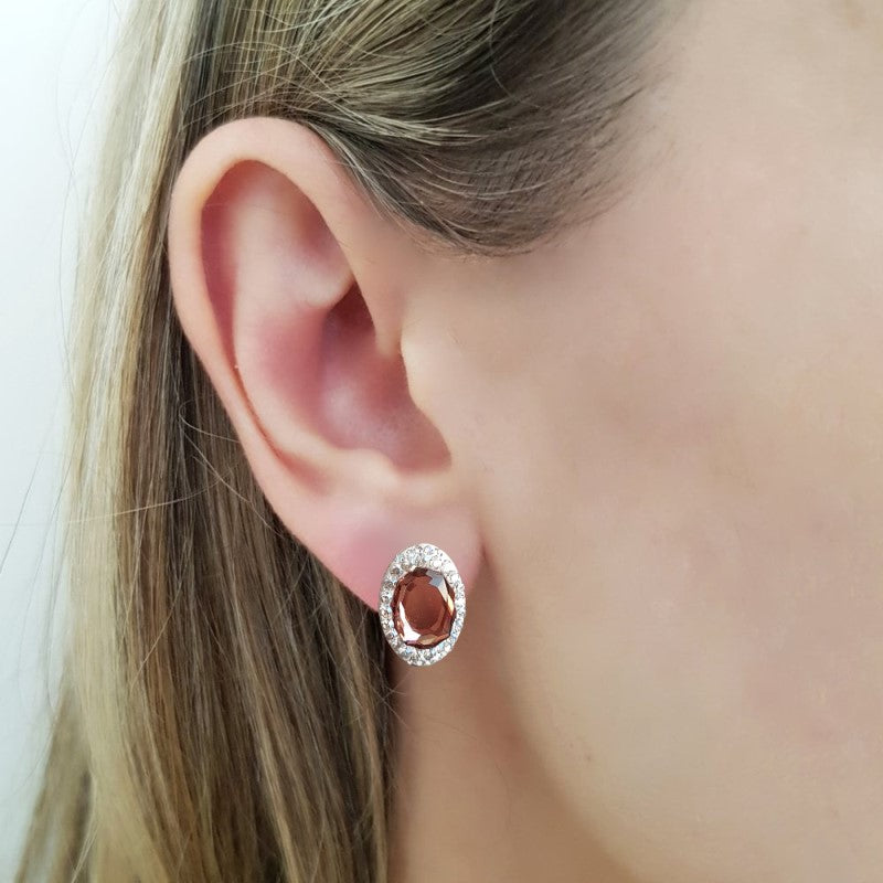 Classic Oval Pave style stud earrings Blush Rose, [product type], - Personalised Silver Jewellery Ireland by Magpie Gems