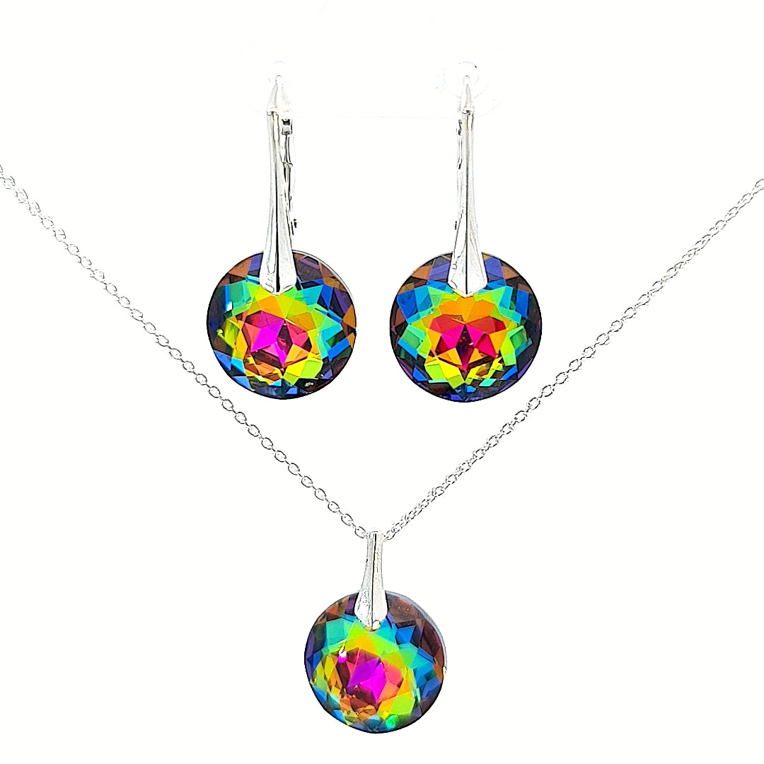 Rainbow earrings and necklace jewellery set | Vitrail Medium