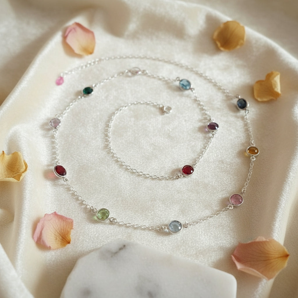 Be Colourful Multicoloured Birthstone Crystals and Silver Necklace - Magpie Gems