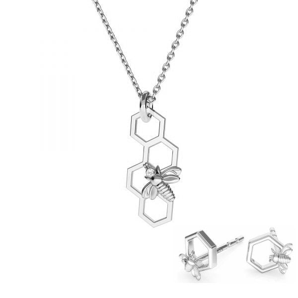 Bee and Honeycomb Silver Jewellery Set