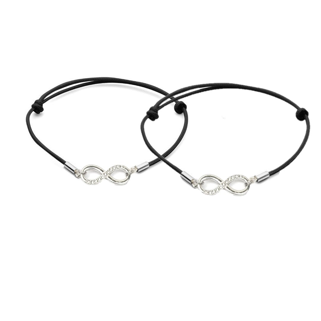 "Eternal Love" Sterling Silver Bracelet Set for Couples with black macramé cord, slip knot bracelet set of 2