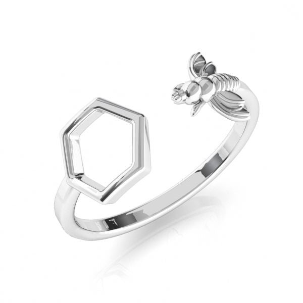 Bee and Honeycomb Wrap Around Ring in Nickel-Free Sterling Silver by Magpie Gems.