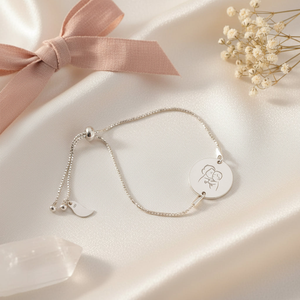 Mother's Love Bracelet - Sterling Silver Slip Knot Bracelet with Engraved Disc by Magpie Gems Jewellery Ireland