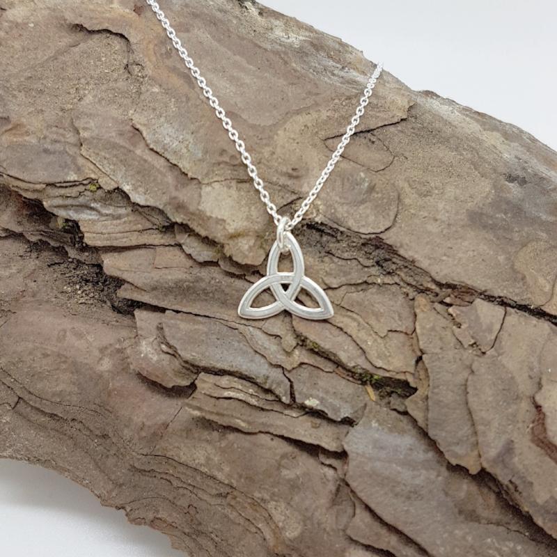 Eternal Unity Trinity Knot Pendant in Sterling Silver on a Fine Anchor Chain by Magpie Gems.