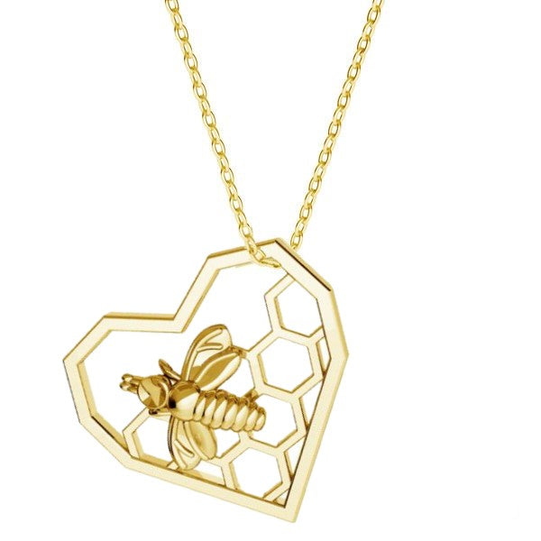 Honeycomb & Bee Heart Silver Necklace