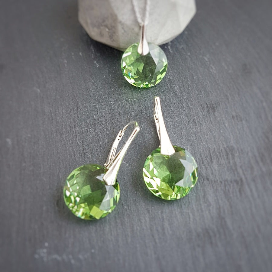 August BIRTHSTONE LEO Peridot crystal set, [Silver Earrings and Necklace silver set], - Personalised Silver Jewellery Ireland by Magpie Gems