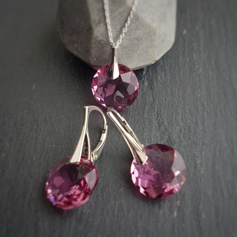 October Libra Rose BIRTHSTONE crystal earrings and necklace set, [product type], - Personalised Silver Jewellery Ireland by Magpie Gems