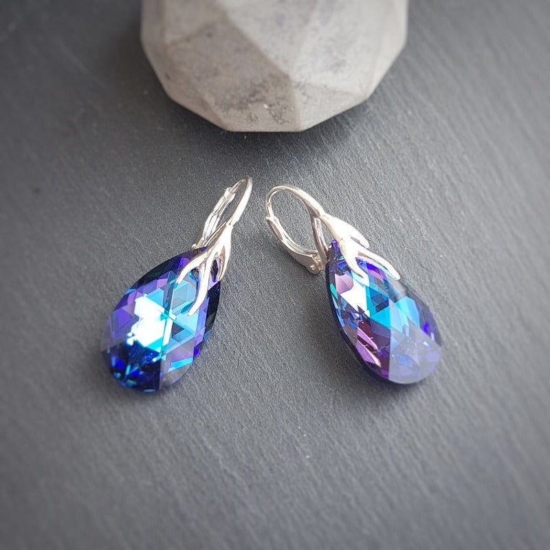 Heliotrope purple Tear Drop Silver Earrings with Lever back, [product type], - Personalised Silver Jewellery Ireland by Magpie Gems