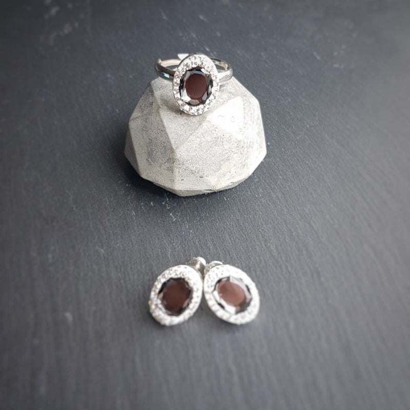 Classic Oval Earrings and Ring Set | Choose your colour, [product type], - Personalised Silver Jewellery Ireland by Magpie Gems