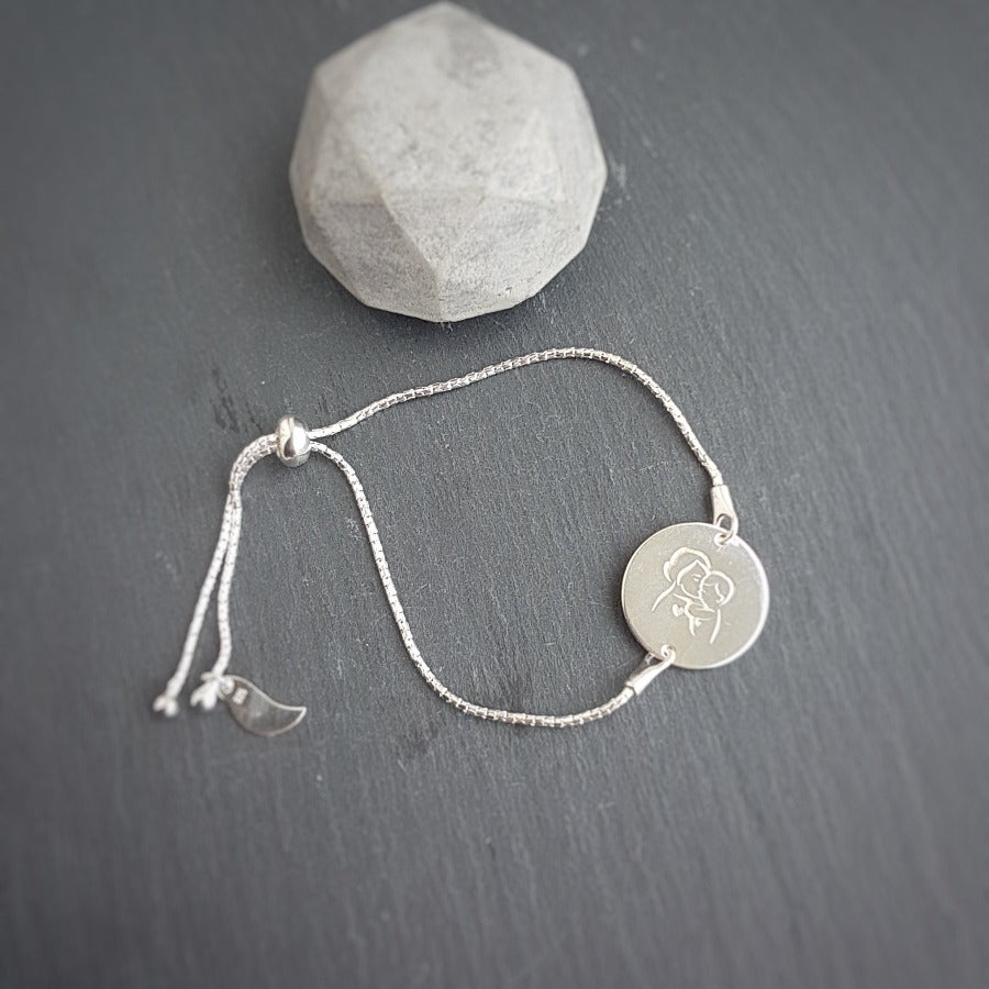 Mother's Love Bracelet - Sterling Silver Slip Knot Bracelet with Engraved Disc by Magpie Gems Jewellery Ireland