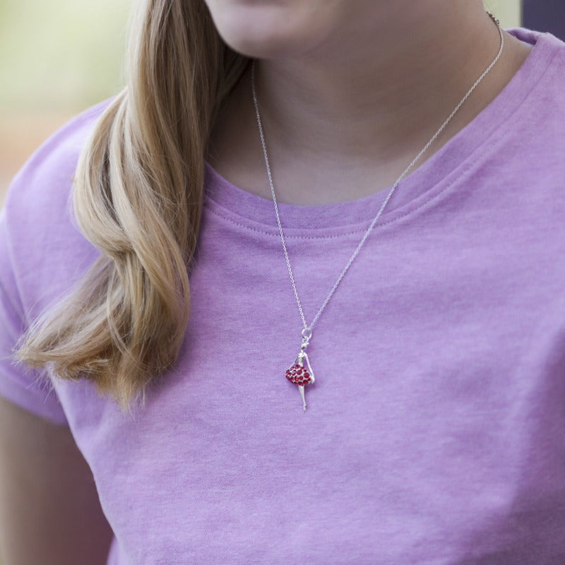 Red pave ballerina necklace with fine chain in sterling silver, made local in Castletownroche, Mallow, Cork, Ireland.