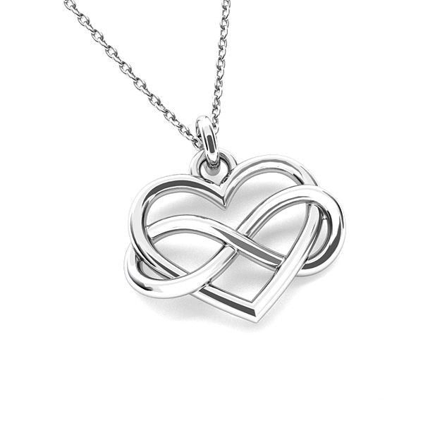 Sterling silver infinity heart pendant necklace on a white background - Magpie Gems Ireland